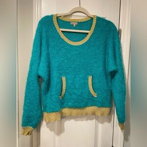 Juicy Couture Teal and Gold Crew Neck Sweater